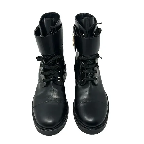 Louis Vuitton Wonderland Ranger Leather Combat Moto Boots Black Size 38 - Picture 4 of 11